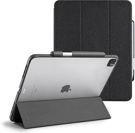 iPad Pro 12.9 Case - Gen 3/4/5 - Black front (cloth) with transparent back.